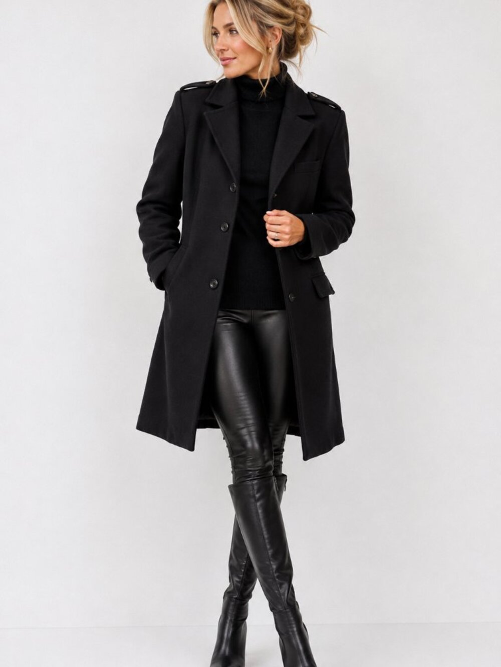 City Sleek! H&M Black Tailored Military Coat